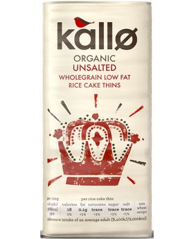 Kallo ORG Wholegrain Low Fat Rice Cake Thins - Unsalted 130g